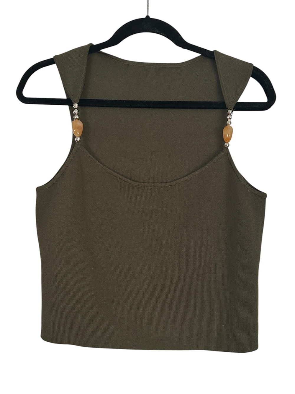 Commense Delicate-Strap Crop Knit Top in olive green NWT - Picture 2 of 4